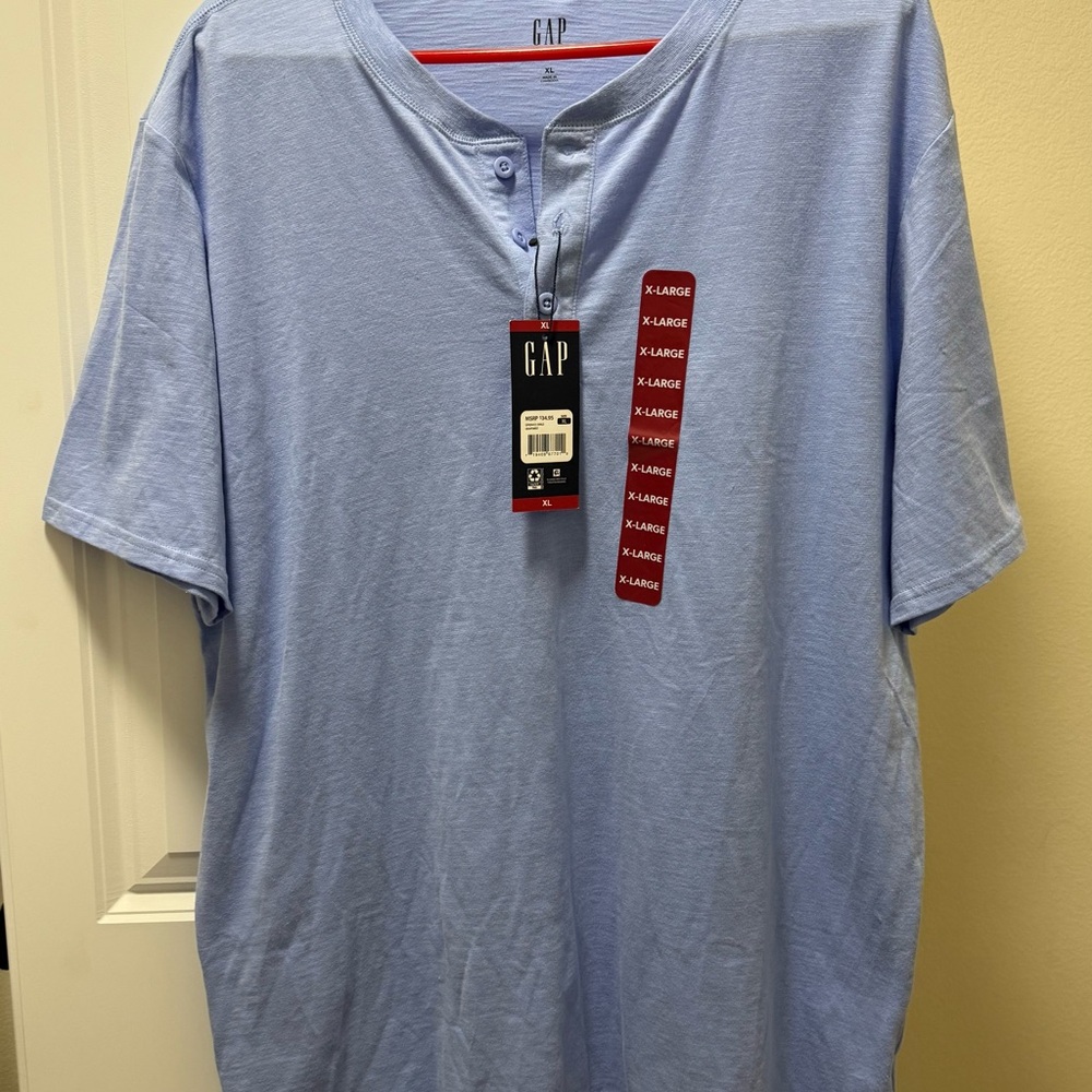 New GAP Men's Blue Henley Shirt New with Tags XL